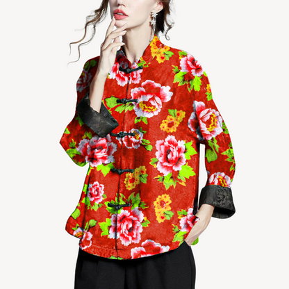 Traditional Asian Print Relaxed Fit Women's Blouse Shirt - OutfitLondon
