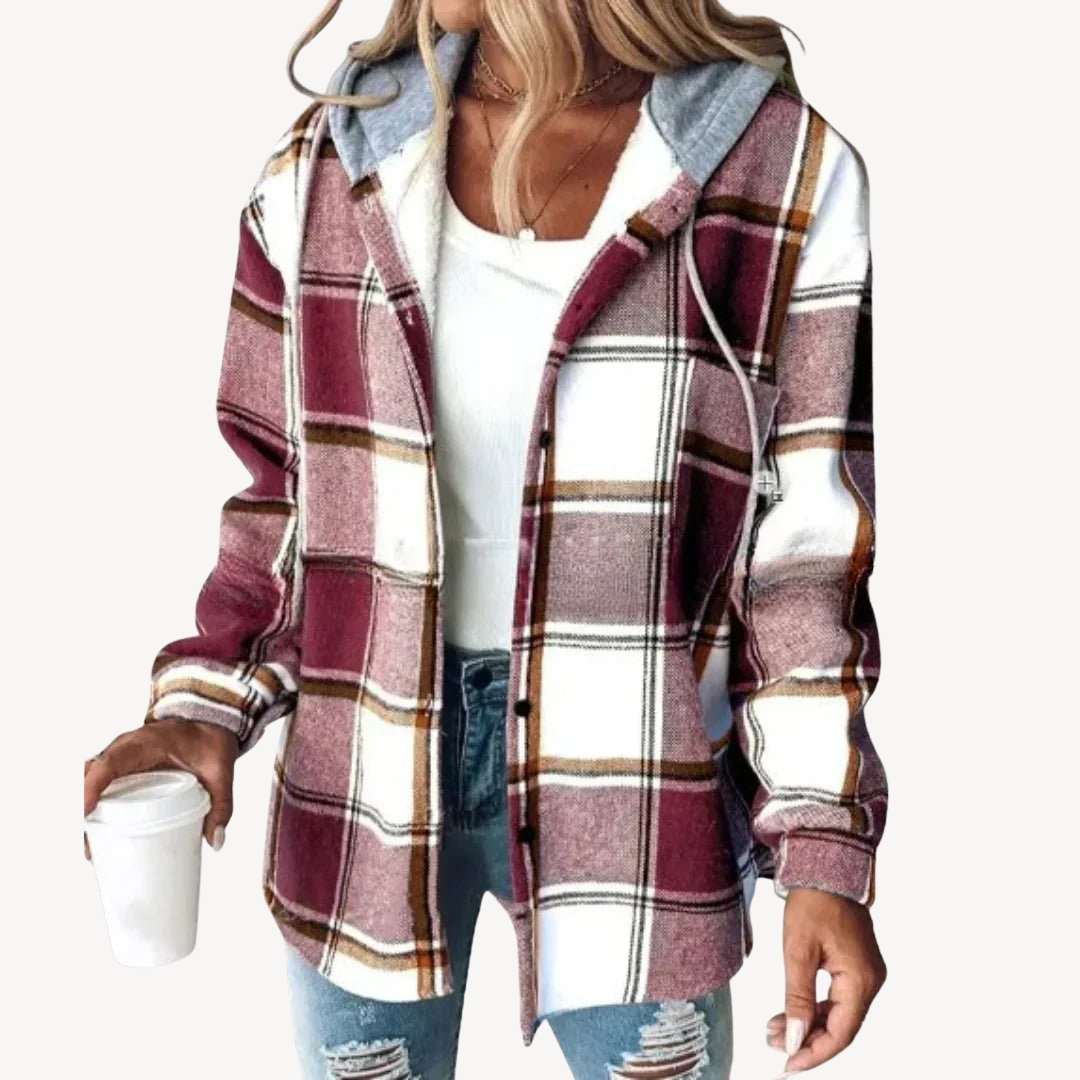 Checked Flannel Hoodie Coat