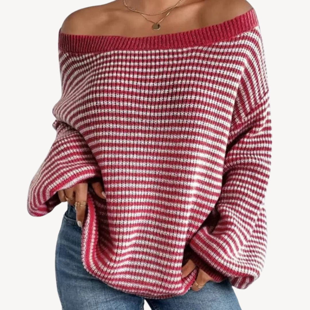 Colorful Cold Shoulder Women's Knit Sweater