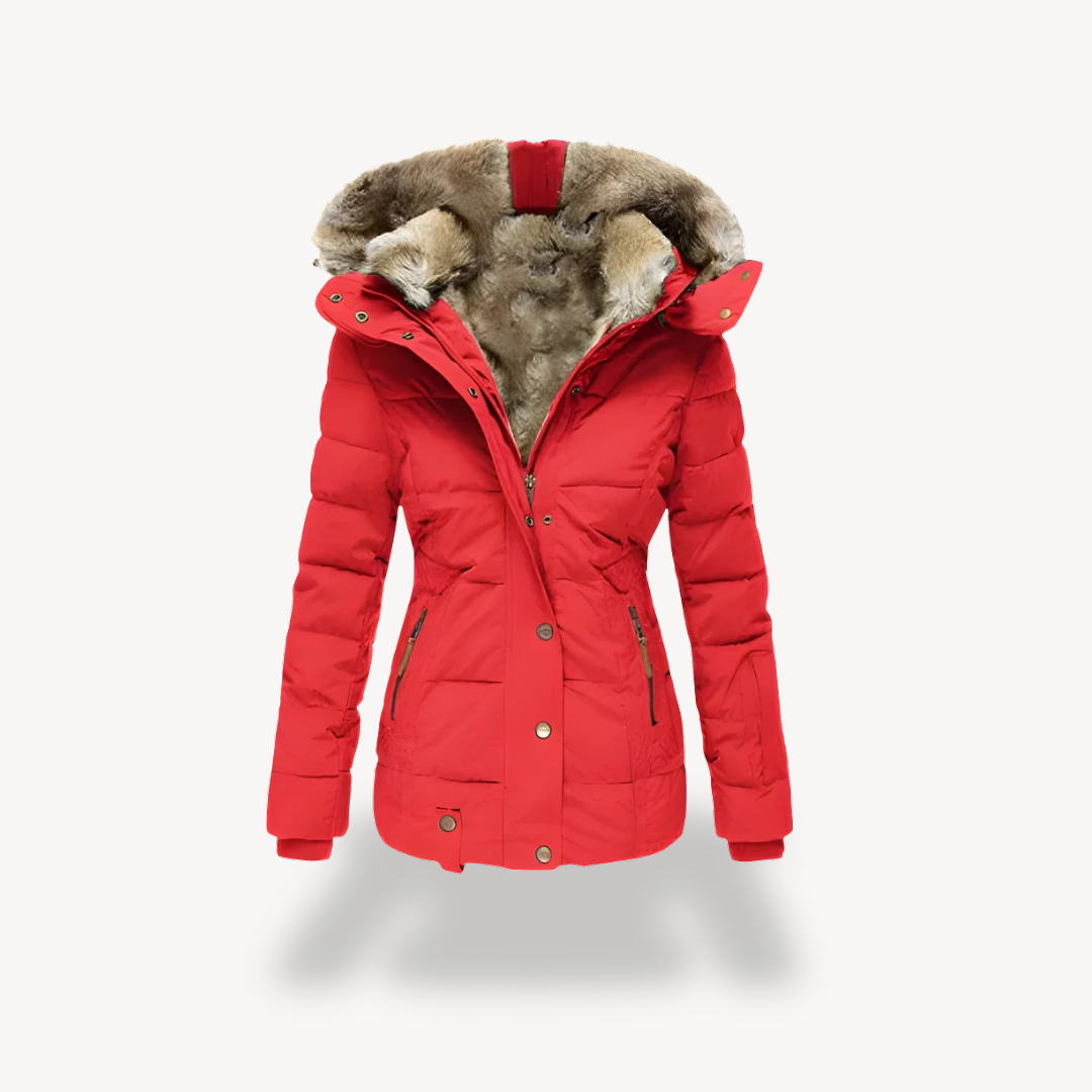 Ladies' Padded Jacket with Removable Fur Trim Hood