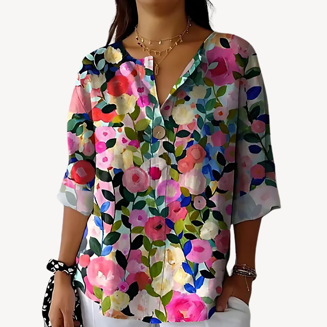 Pretty Flower Short Sleeve Ladies Blouse