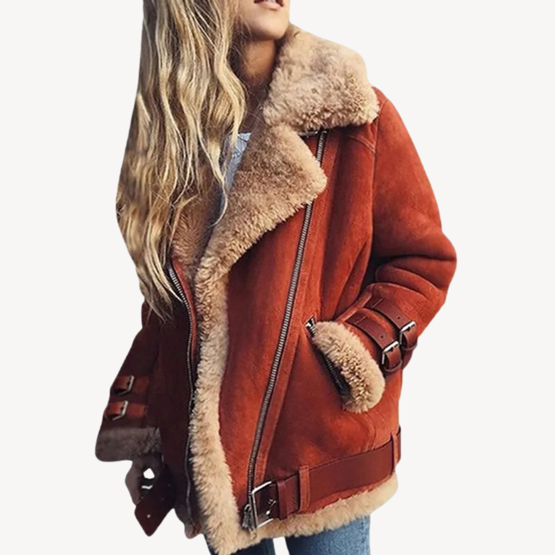 Faux Fur Lined Leather Biker Jacket for Women