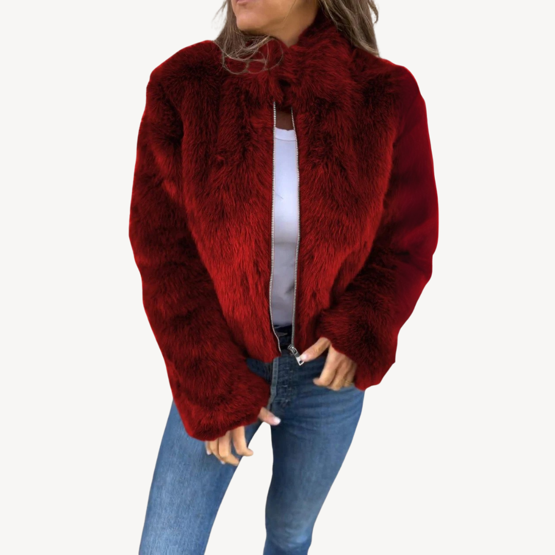 Ladies Synthetic Fur Zipper Coat - OutfitLondon
