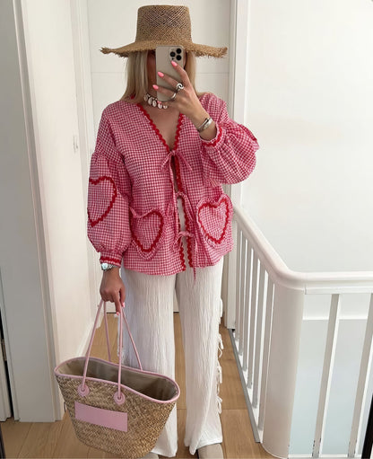 Pretty Heart Pattern Ladies Blouse