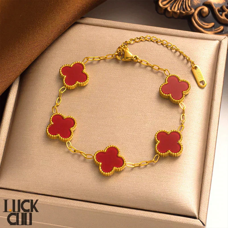 Elegant Flower Charm Bangle 14K Gold Plated Stainless Steel