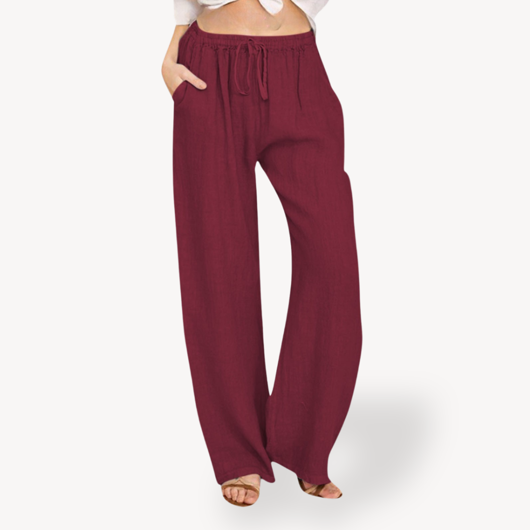 Relaxed Fit Linen Drawstring Trousers for Women
