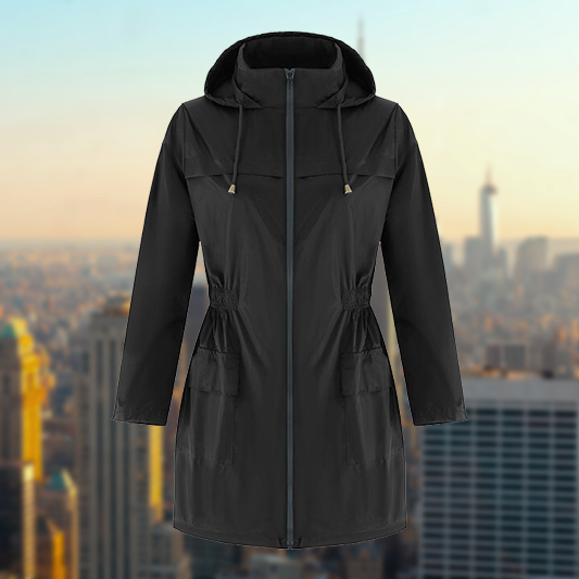 Waterproof Ladies Zip Up Jacket with Fitted Waist - OutfitLondon