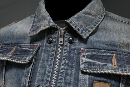 Classic Blue Distressed Denim Jacket