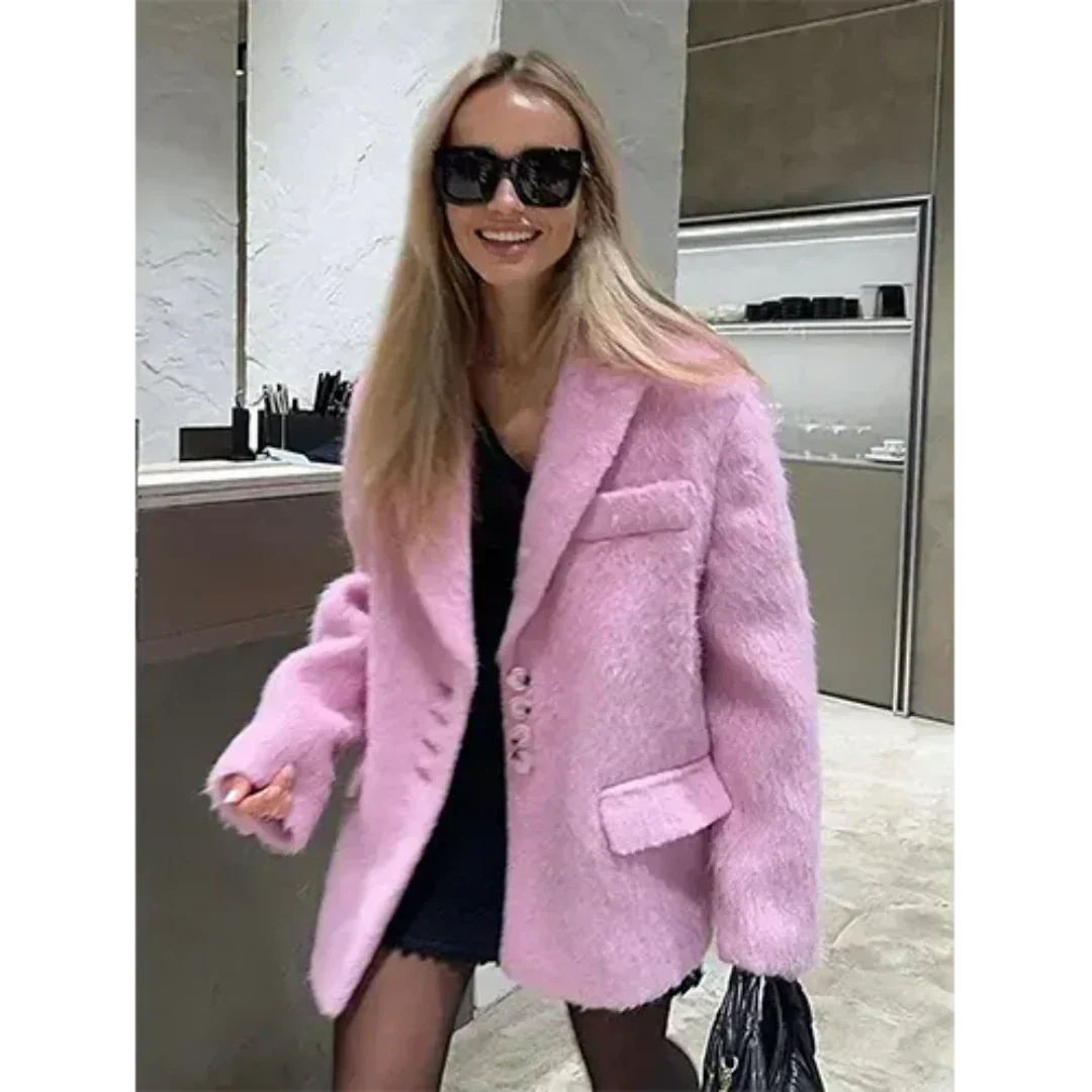 Premium Fake Fur Winter Coat for Women with Pockets