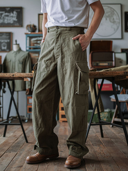 Casual Fit Herringbone Cotton Trousers - OutfitLondon