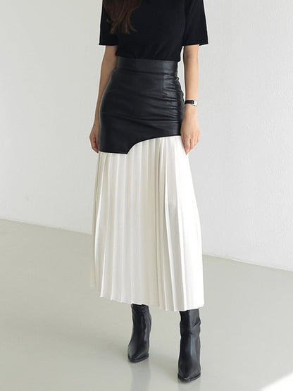 Chic Flowy Synthetic Leather Long Skirt - OutfitLondon