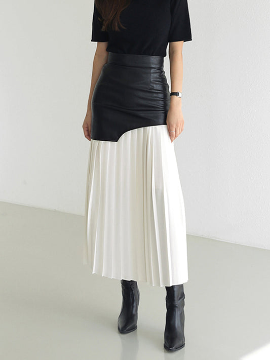 Chic Flowy Synthetic Leather Long Skirt - OutfitLondon