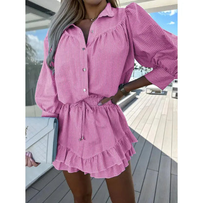 Women's Casual Striped Cotton One-Piece Set