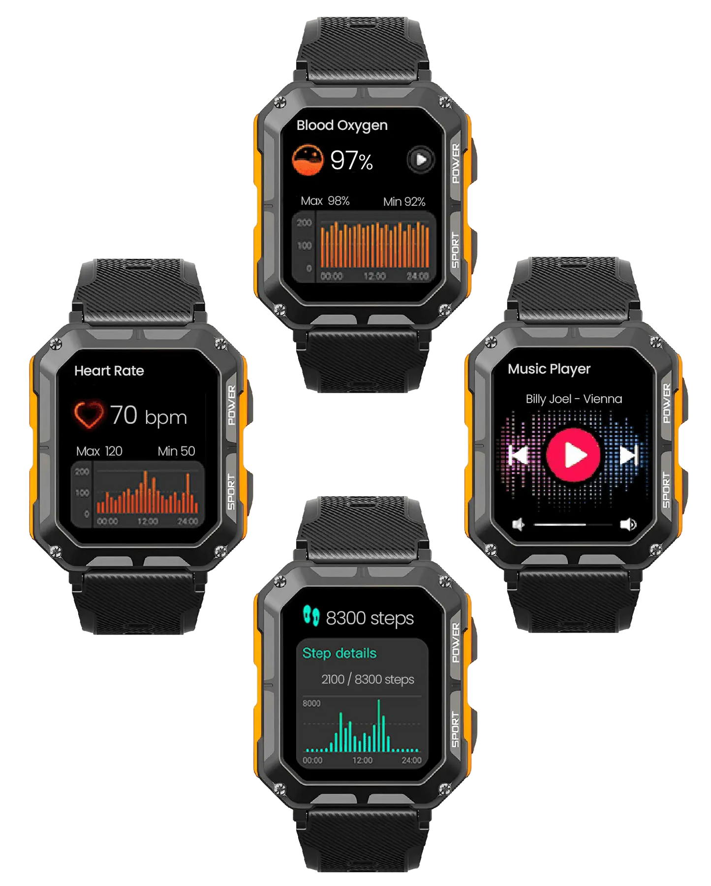 Tough Fitness Watch with Heart Rate and Step Counter
