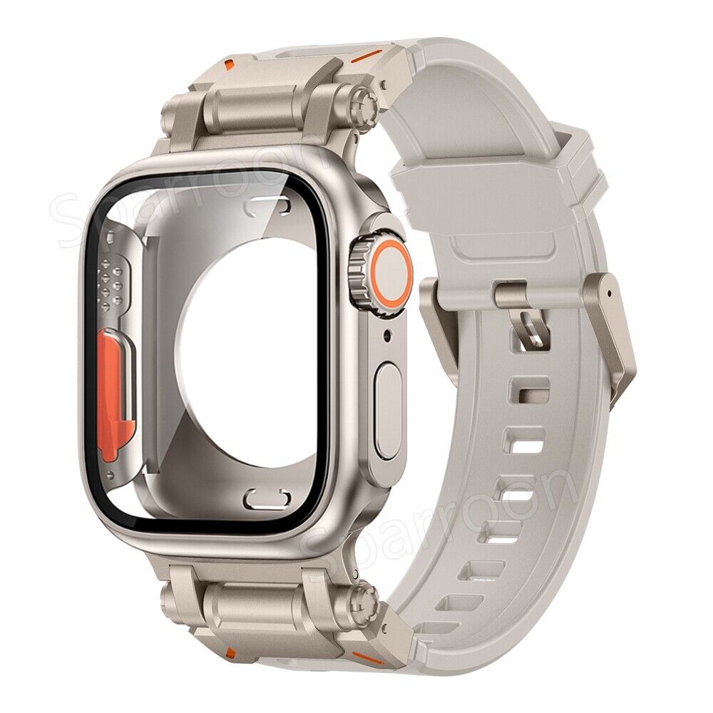 Tough Metal Cover with Rubber Band for Apple Watch
