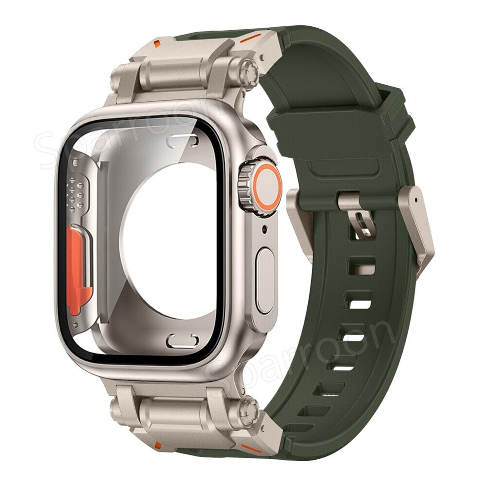 Tough Metal Cover with Rubber Band for Apple Watch