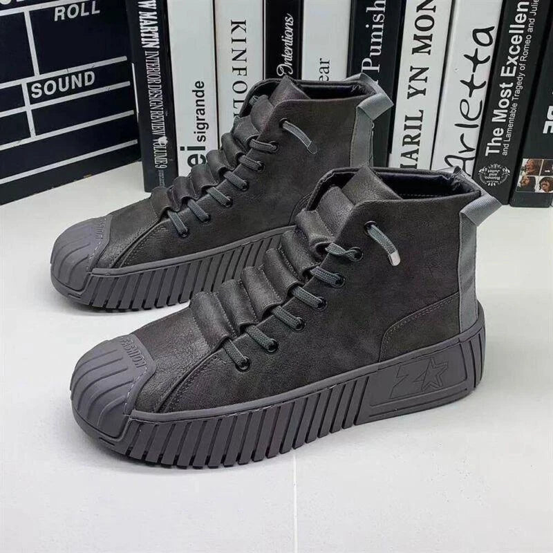 Trendy Ankle High Lace Boots for Men