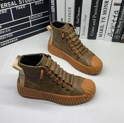 Trendy Ankle High Lace Boots for Men