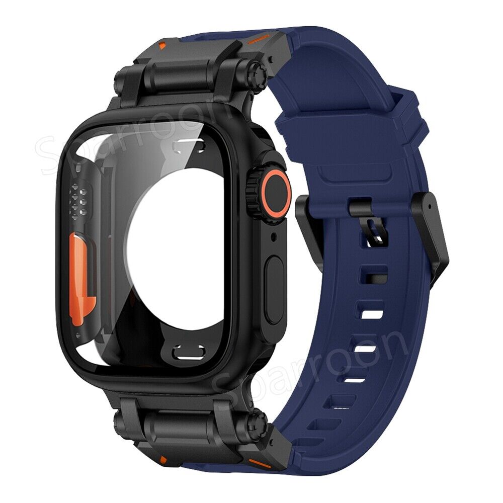 Tough Metal Cover with Rubber Band for Apple Watch