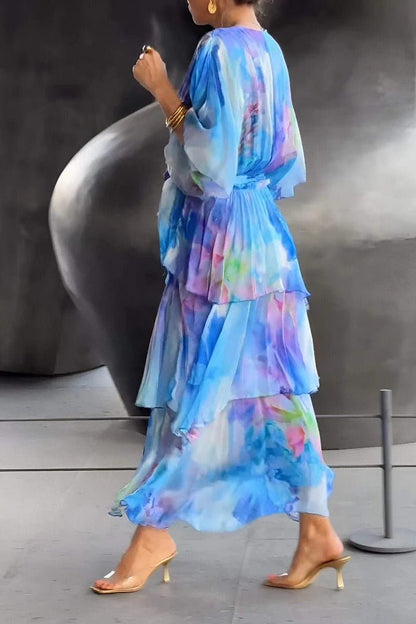 Bright Floral V Neck Summer Dress