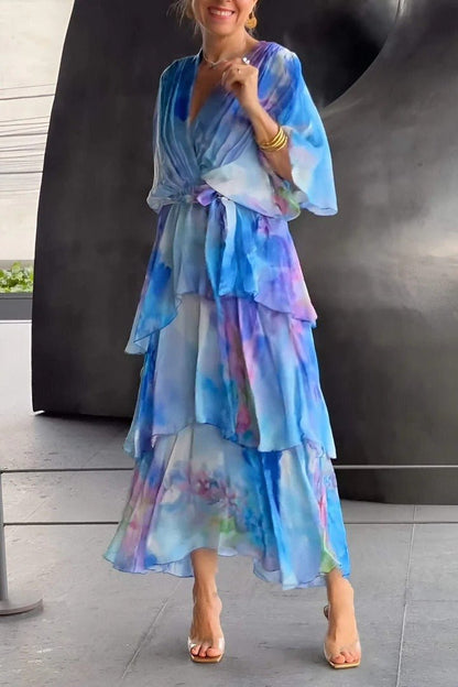Bright Floral V Neck Summer Dress