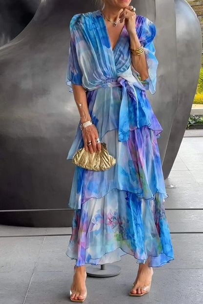 Bright Floral V-Neck Summer Dress - OutfitLondon