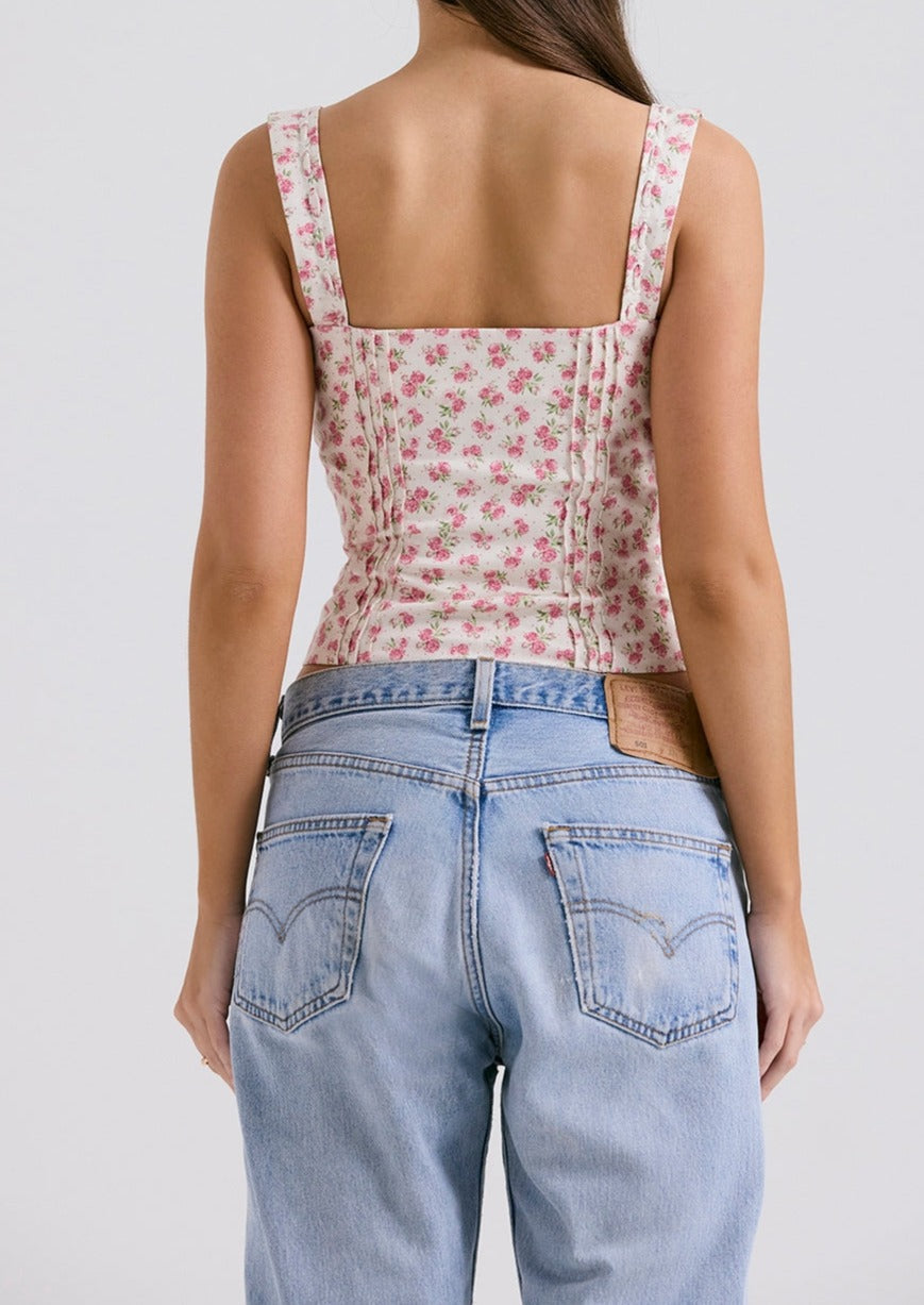 Selena | Shaped Bust Rose Print Stretch Cotton Top