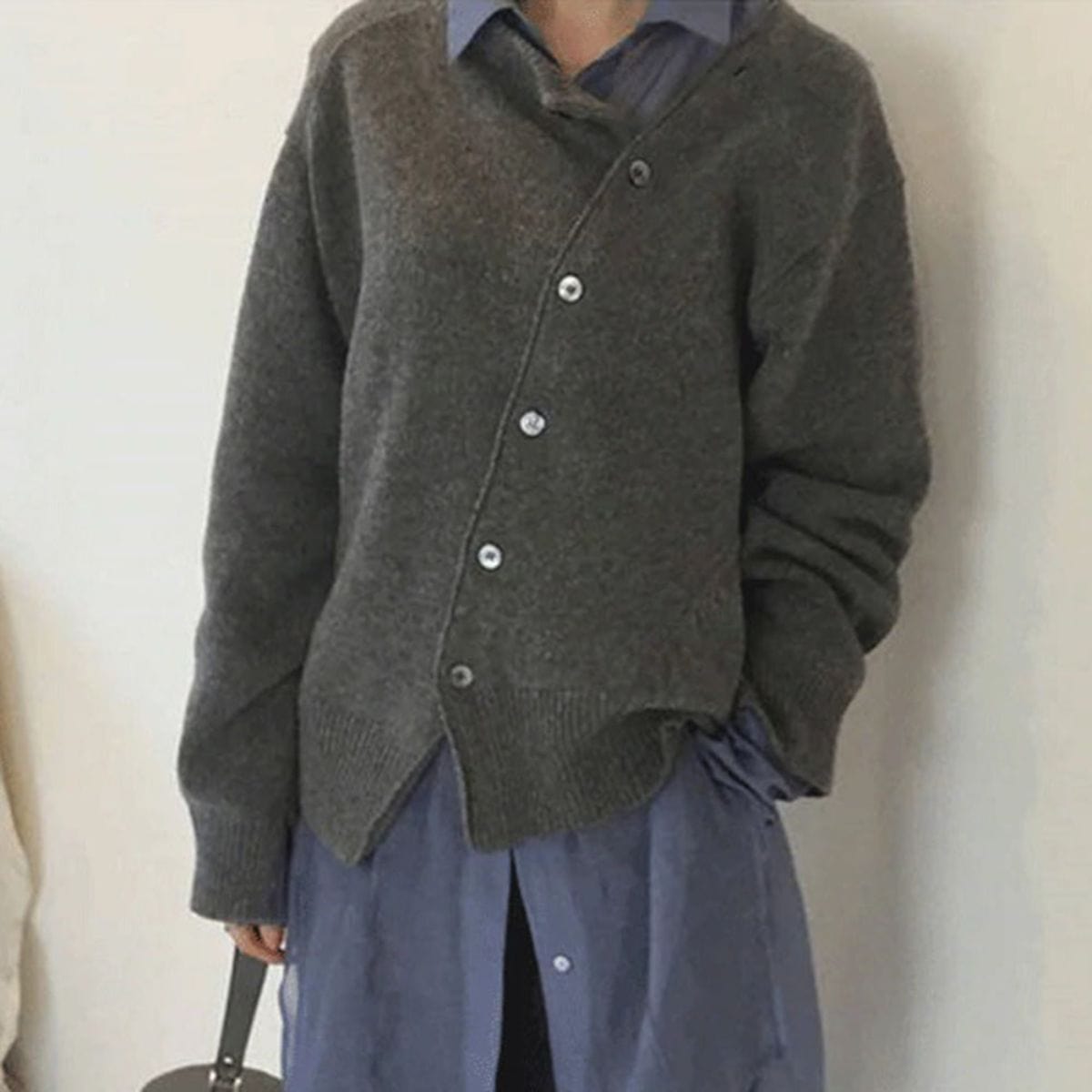 Cozy Ladies Asymmetric Button Sweater Cardigan