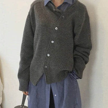 Cozy Ladies Asymmetric Button Sweater Cardigan
