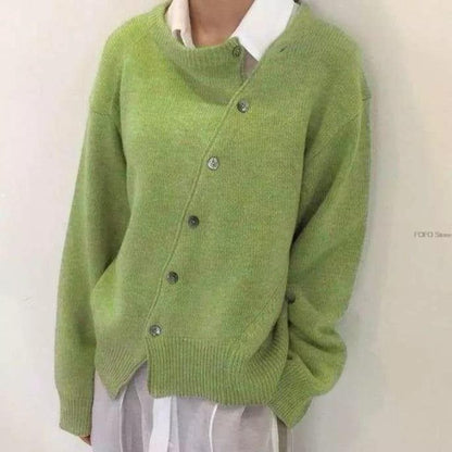 Cozy Ladies Asymmetric Button Sweater Cardigan