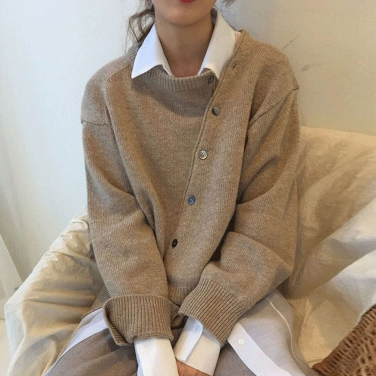 Cozy Ladies Asymmetric Button Sweater Cardigan - OutfitLondon