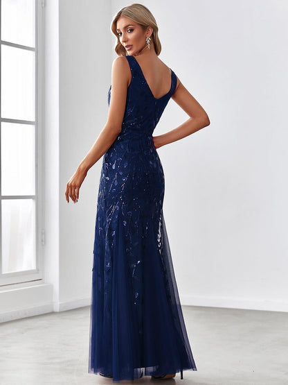 Serena | Fishtail Maxi Dress with Double V-Neck