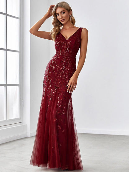 Serena | Fishtail Maxi Dress with Double V-Neck