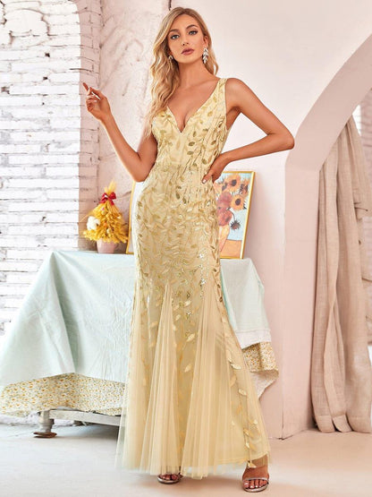 Serena | Fishtail Maxi Dress with Double V-Neck