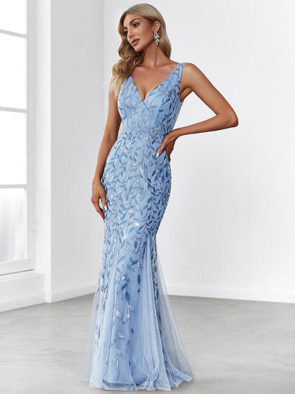 Serena | Fishtail Maxi Dress with Double V-Neck