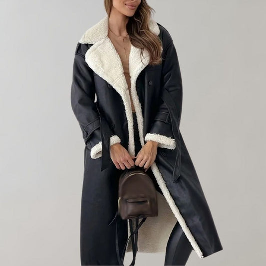 Warm Ladies Real Leather Winter Trench Coat - OutfitLondon
