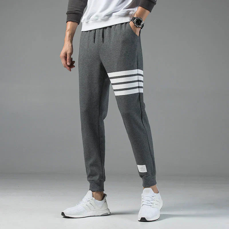 Men's Striped Cotton Jogger Sweatpants Adjustable Waist