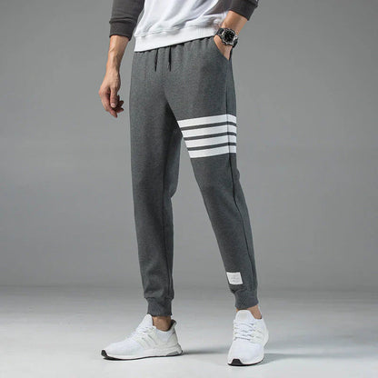 Men's Striped Cotton Jogger Sweatpants Adjustable Waist