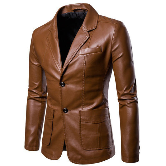 Men's Brown Blazer Lambskin Notch Lapel Button Cuff - OutfitLondon
