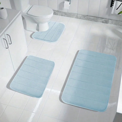 Plush 3-Piece Non-Slip Bath Mats, Memory Foam Cushioning