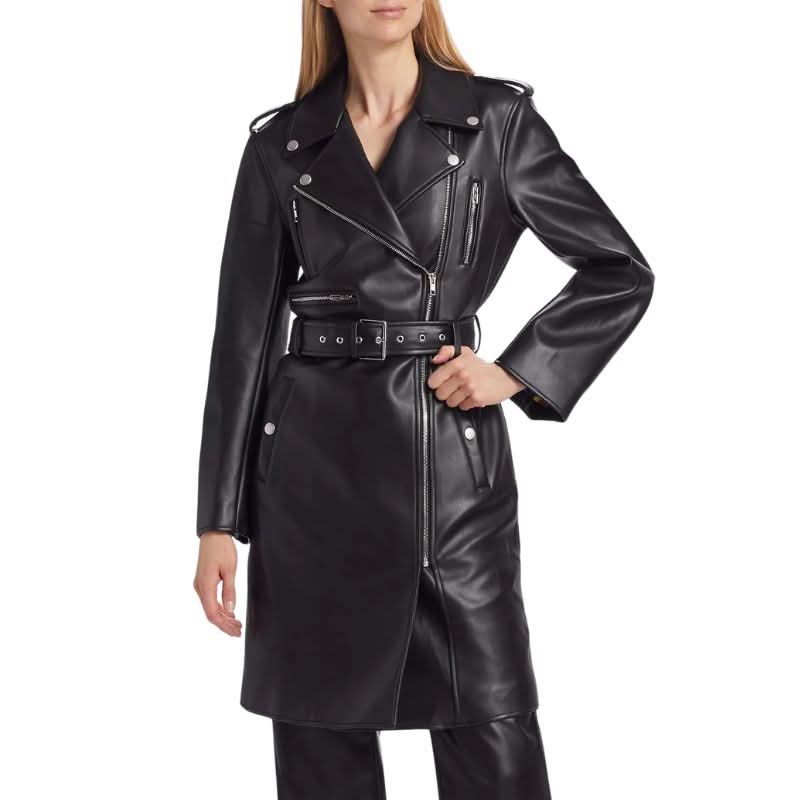 Women's Leather Coat Slim Fit Black - OutfitLondon