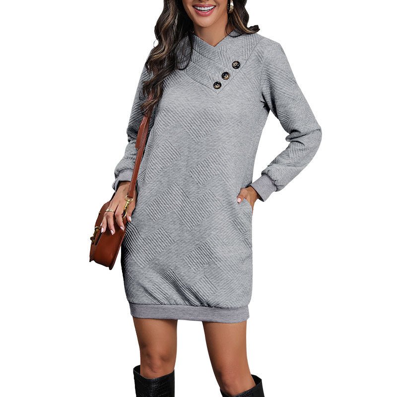 Purple Cold Weather Button Front Sweat Dress