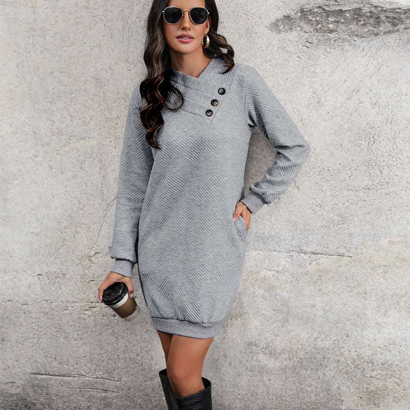 Purple Cold Weather Button Front Sweat Dress