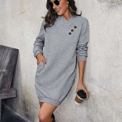 Purple Cold Weather Button Front Sweat Dress