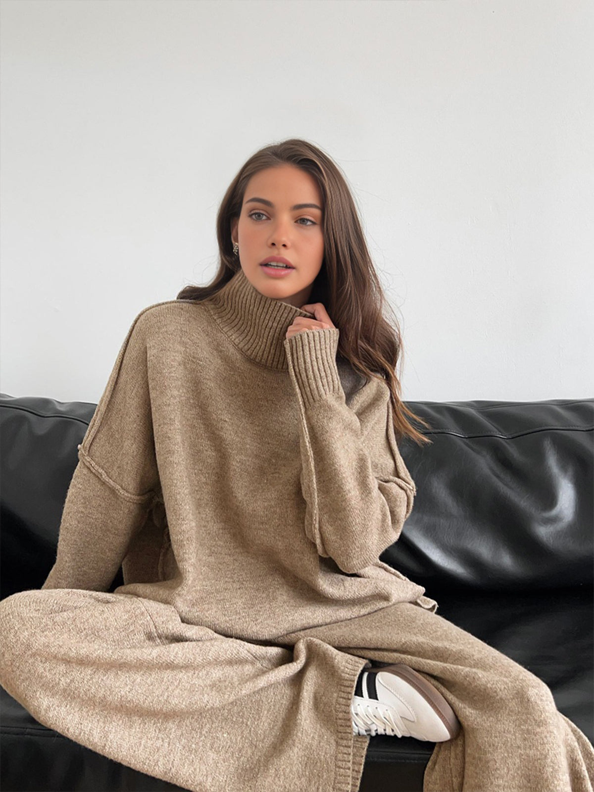Casual Turtleneck Sweater Knit Womens Cozy Set - OutfitLondon