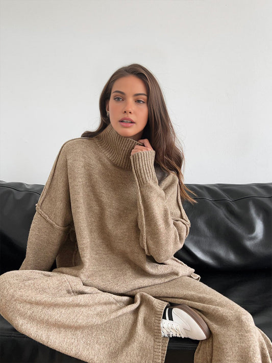 Casual Turtleneck Sweater Knit Womens Cozy Set - OutfitLondon