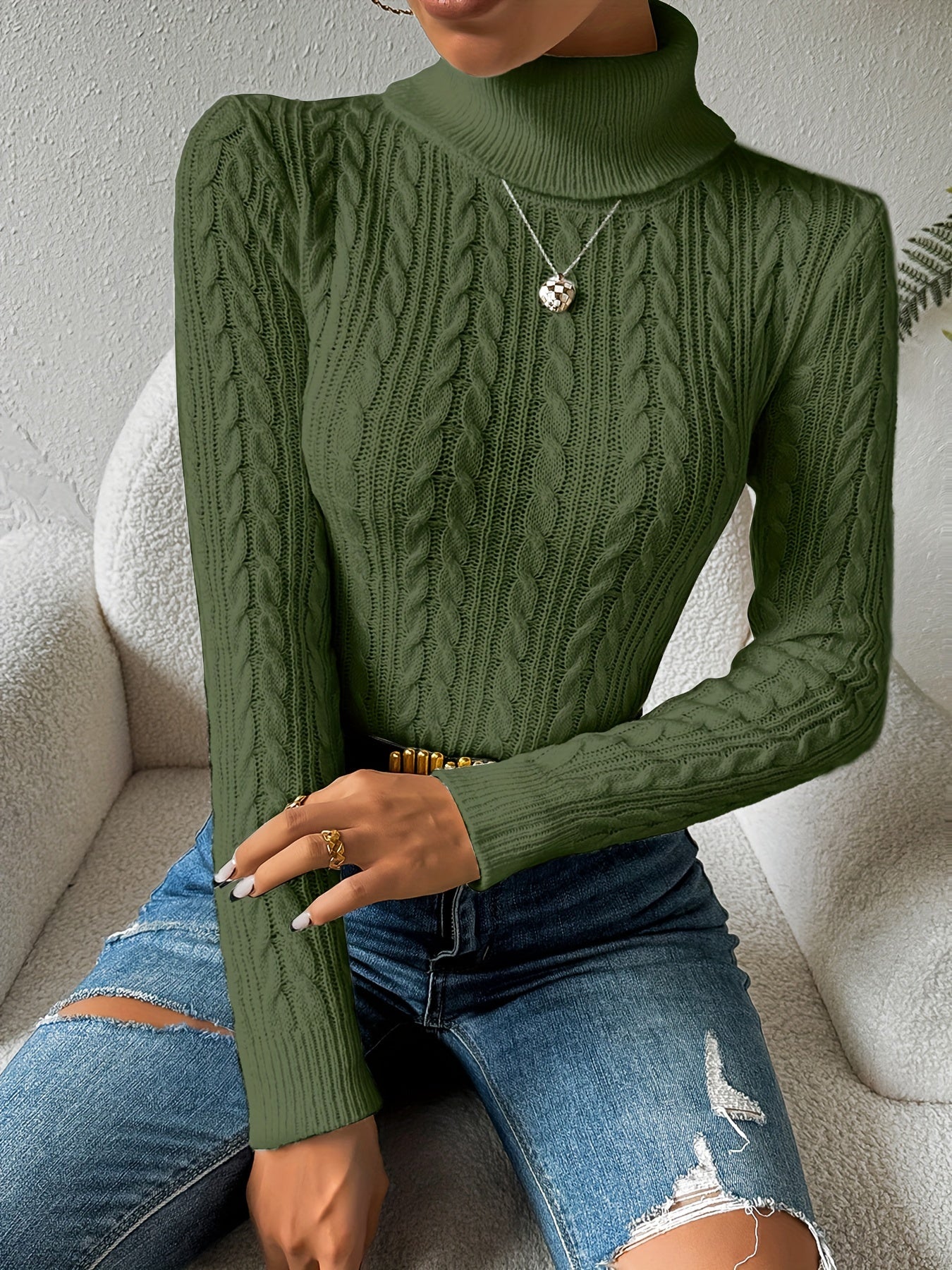 Warm Thick Knit Turtleneck Sweater for Women
