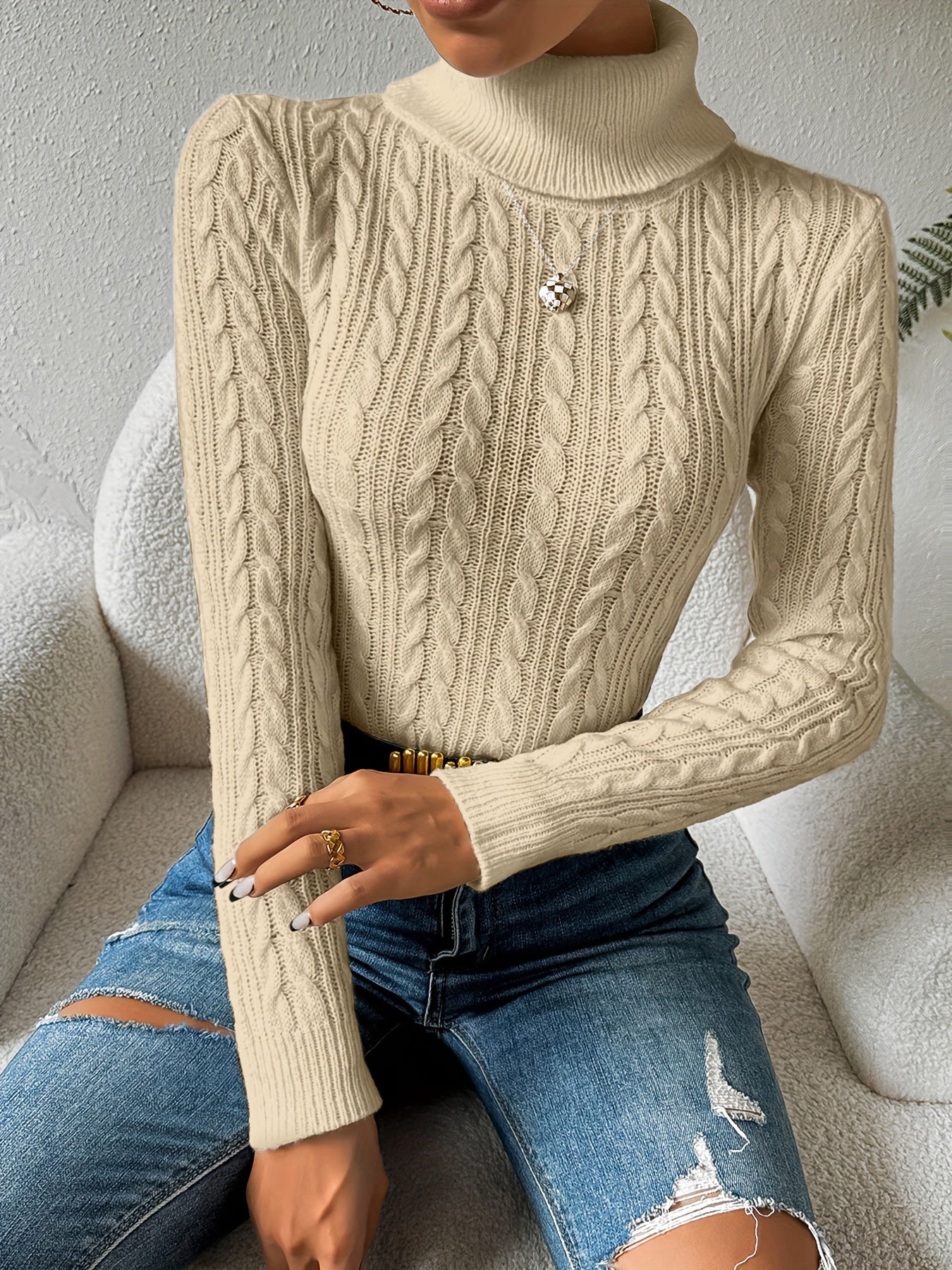 Warm Thick Knit Turtleneck Sweater for Women