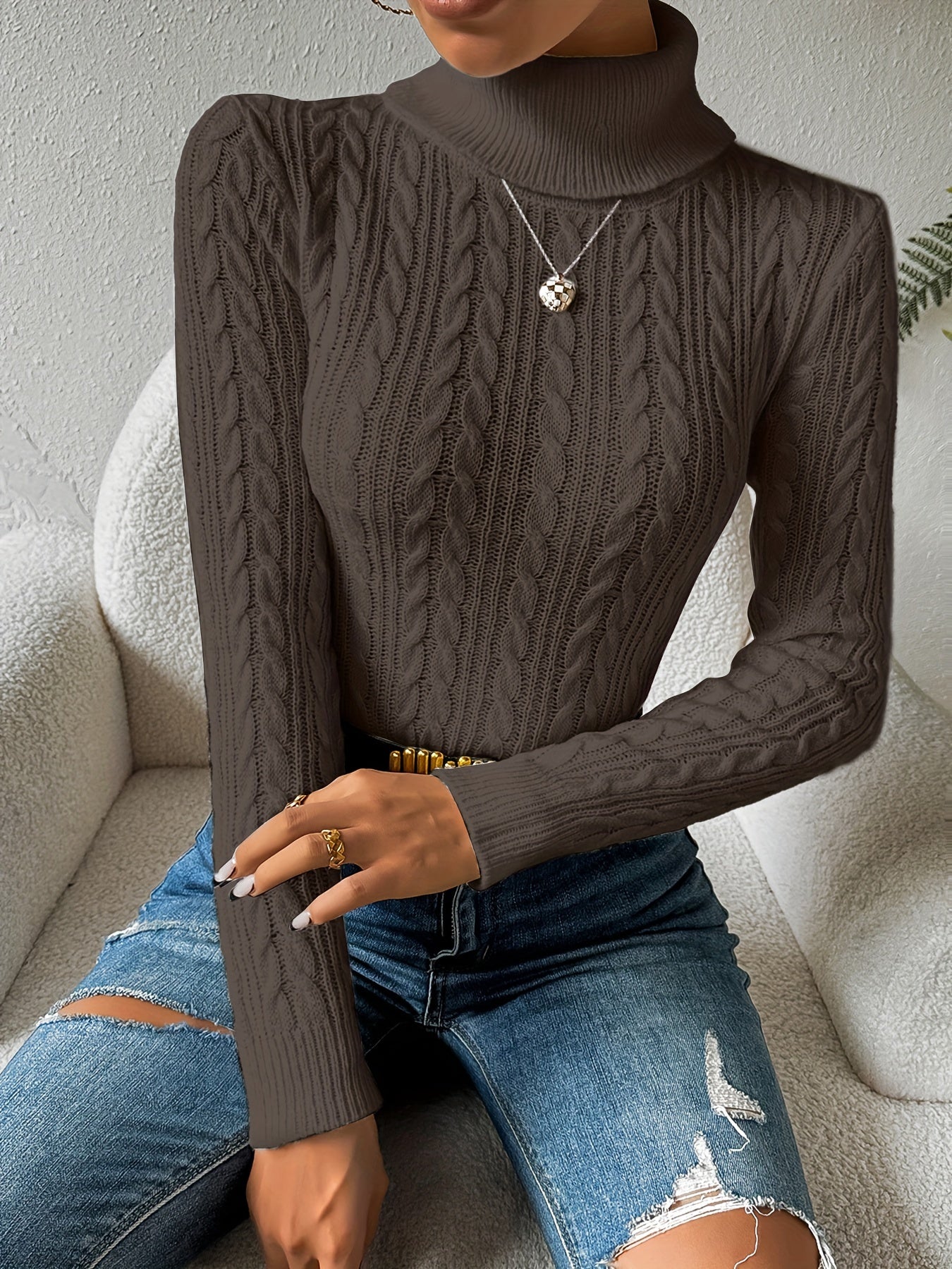 Warm Thick Knit Turtleneck Sweater for Women