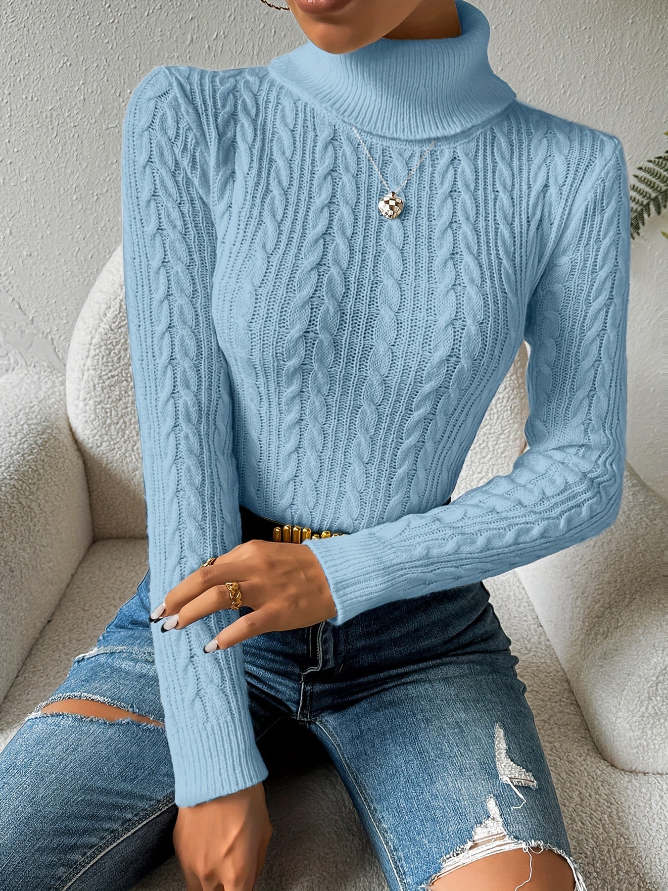 Warm Thick Knit Turtleneck Sweater for Women